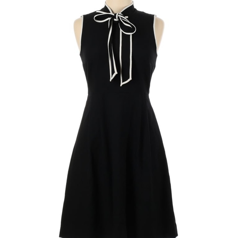 J.Crew Tie Neck Bow Wool Crepe Fit and Flare Dress size 4 - Black and White - Picture 8 of 9